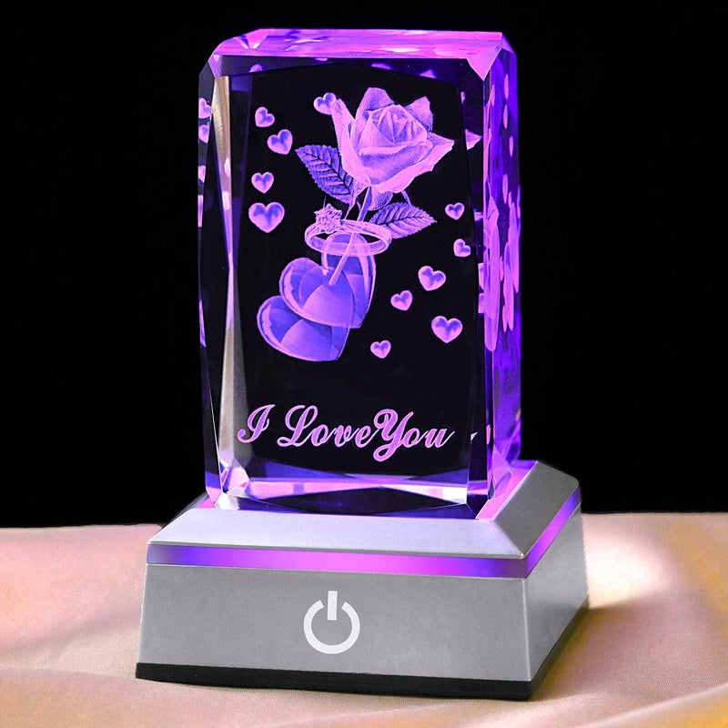 hochance 3D Ring&Rose Crystal Night Lamp with Adjustable LED Multicolor Lights for Girlfriend, Wife - Valentine's Day, Anniversary,Birthday Presents, Christmas Gifts for Her - Image 1